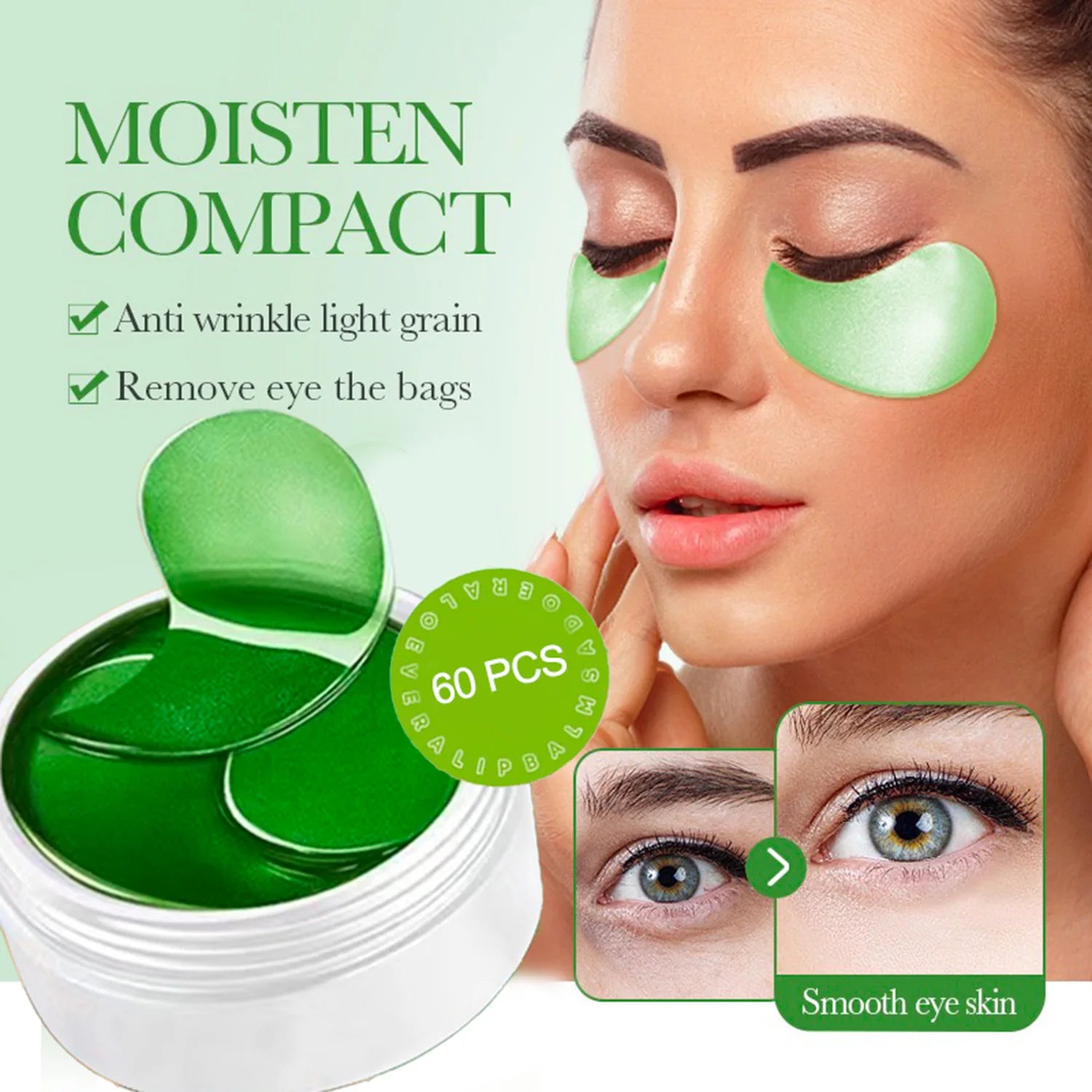 60PCS Seaweed Eye Mask – Hydrating Hyaluronic Acid & Collagen Patches for Dark Circles and Puffy Eyes